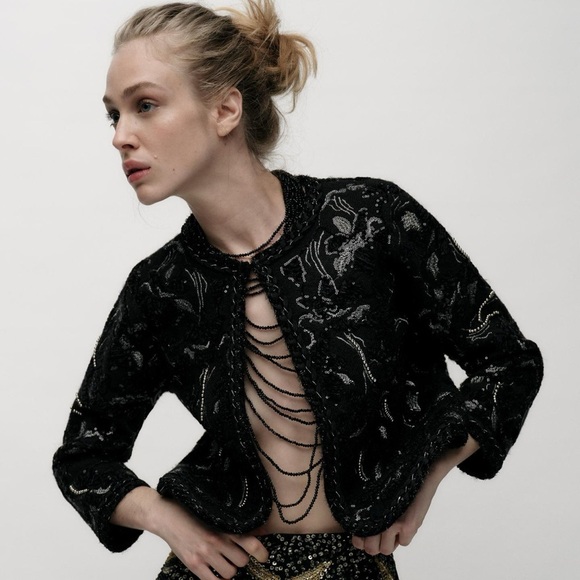 NWT ZARA SEQUIN KNIT CARDIGAN - Picture 1 of 13